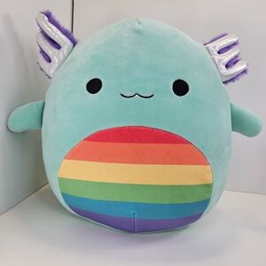NWOT Squishmallows Anastasia the Axolotl 13" Tall Teal Rainbow Belly Pride